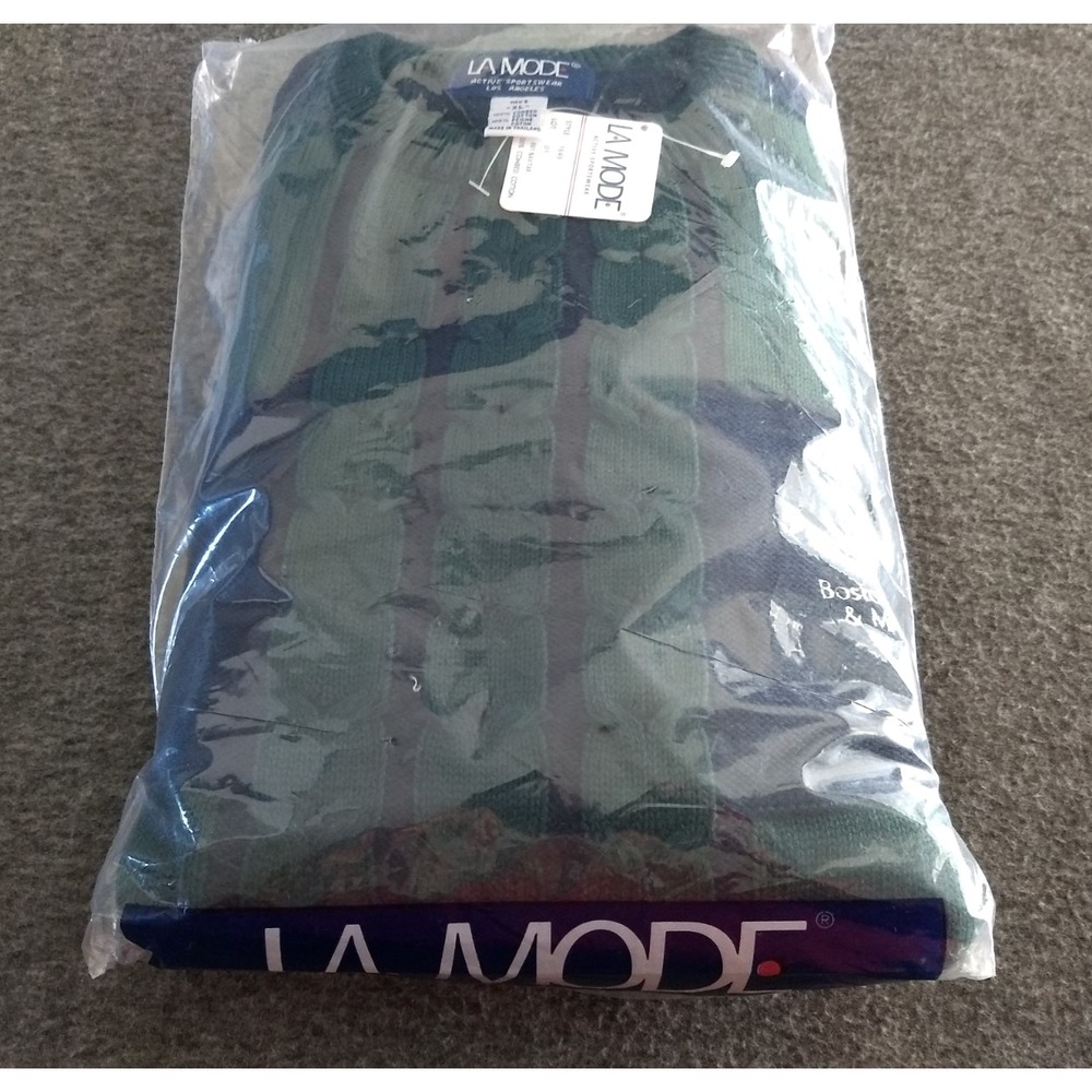 La Mode Cable Knit Sweater Men's XL Tartan‎ Navy Green 100% Combed Cotton NEW